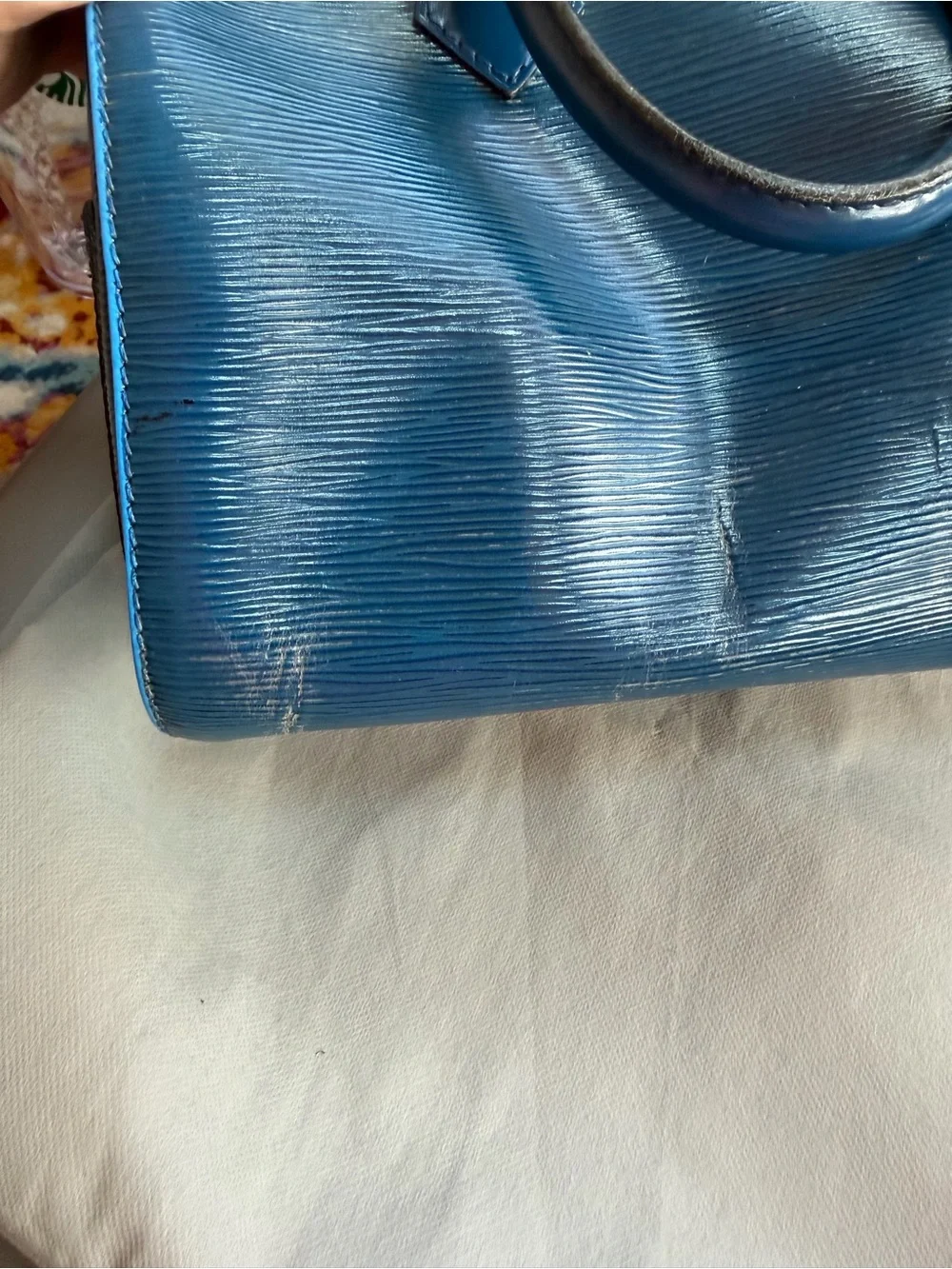 Louis Vuitton Navy Epi Leather Satchel with Gold Hardware